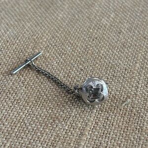 Vintage Tie Tack Pin Silver Tone Diamond Shape Rhinestone